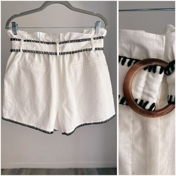Fore EVERYDAY MEMORIES WHITE LINEN BLEND BELTED SHORTS LINED Large - Picture 2 of 8